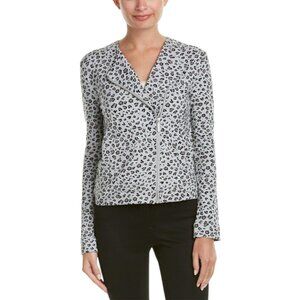 Joan Vass Gray Leopard Print Knit Moto Jacket Size Medium Gray Leopard Jacket